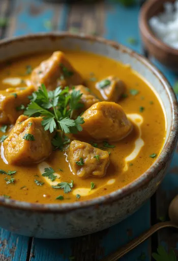 Kari daging sapi disajikan dengan santan dan rempah-rempah