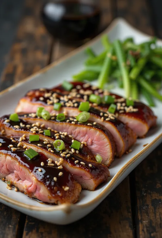 Bebek teriyaki, dada bebek gaya Jepang dengan saus dan biji wijen