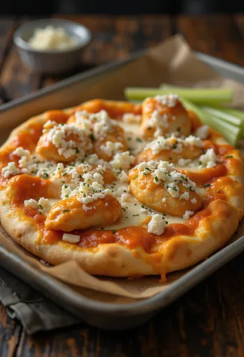 Pizza ayam Buffalo dengan ayam pedas dan keju biru