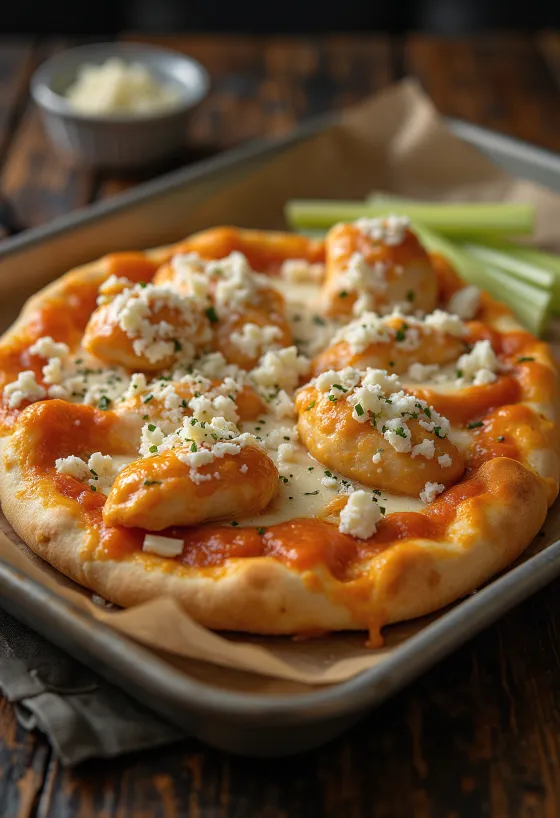 Pizza ayam Buffalo dengan ayam pedas dan keju biru