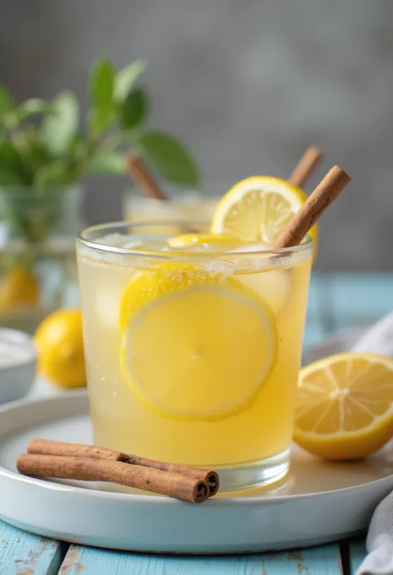 Limun hangat rempah dengan lemon segar dan batang kayu manis