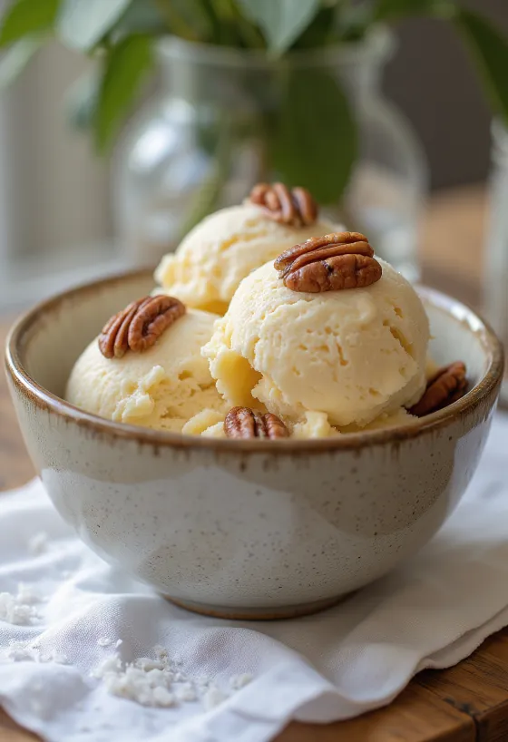 Es Krim Pecan Asin disajikan