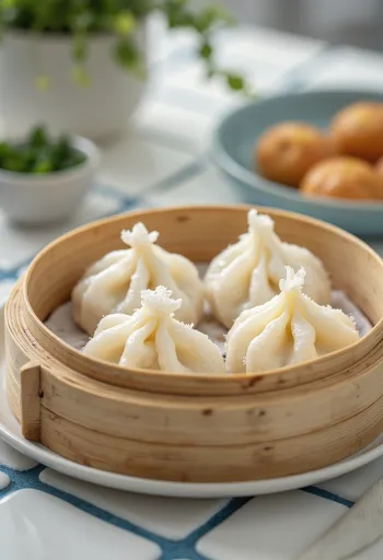 Dumpling santan bebas susu disajikan