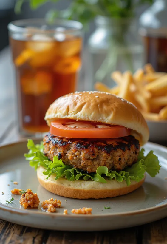 Burger tempe dengan sayuran segar