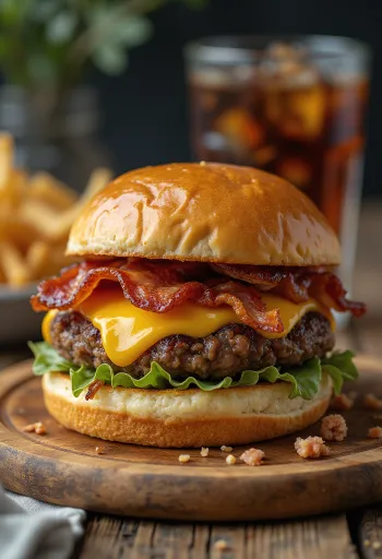 Burger beef bacon disajikan