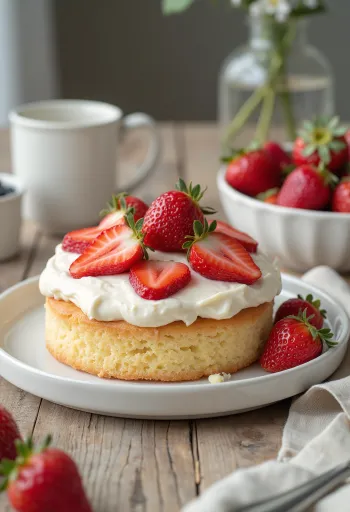 Kue mascarpone stroberi dalam penyajian elegan
