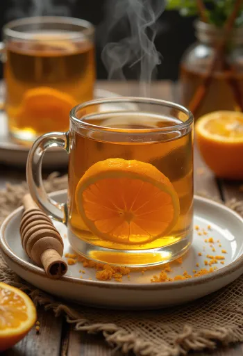 Cider kayu manis madu dengan hiasan irisan jeruk dan kayu manis