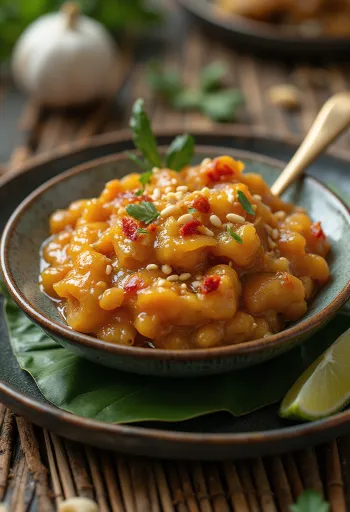 Chutney jeruk nipis wijen bawang putih disajikan
