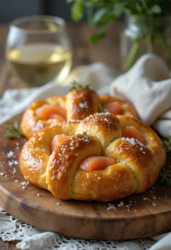 Pretzel salmon asap disajikan