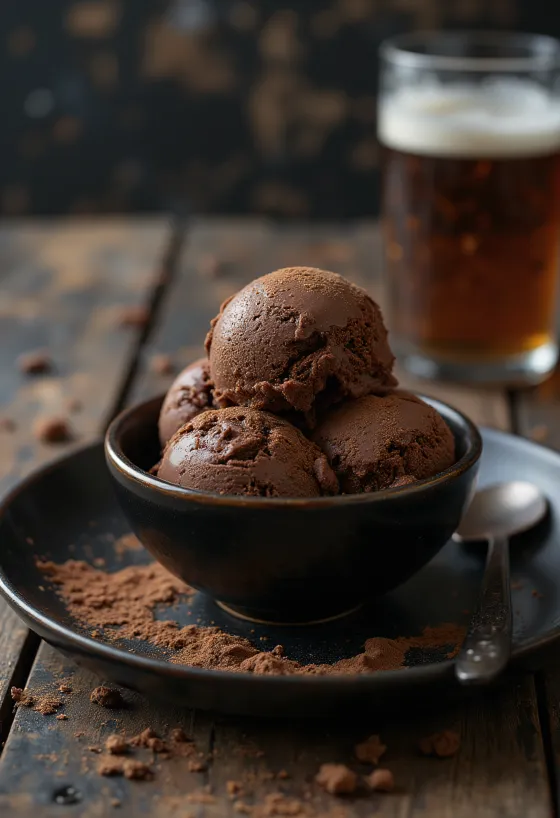 Es Krim Cokelat Bir disajikan dengan tekstur lembut