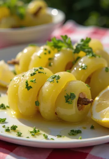 Daun anggur isi daging domba, hidangan mediterania disajikan dengan yogurt dan lemon