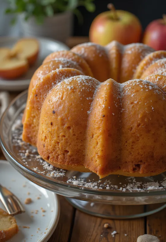 Kue bundt apel kayu manis disajikan