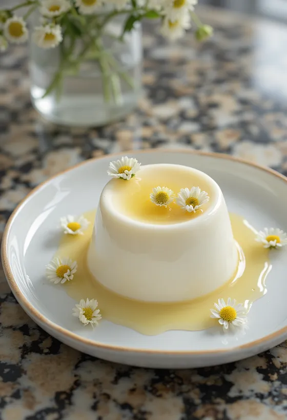Panna cotta bunga elder disajikan