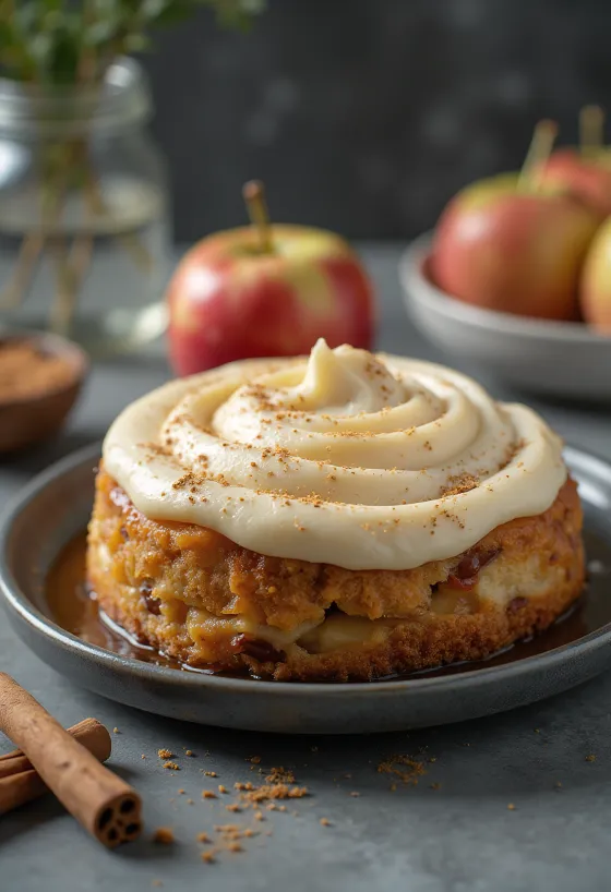 Kue mousse apel kayu manis dengan irisan apel