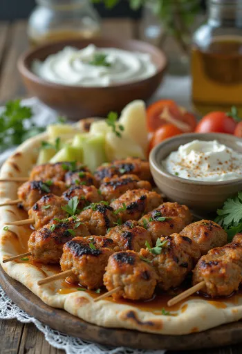 Kafta disajikan dengan pita segar dan salad