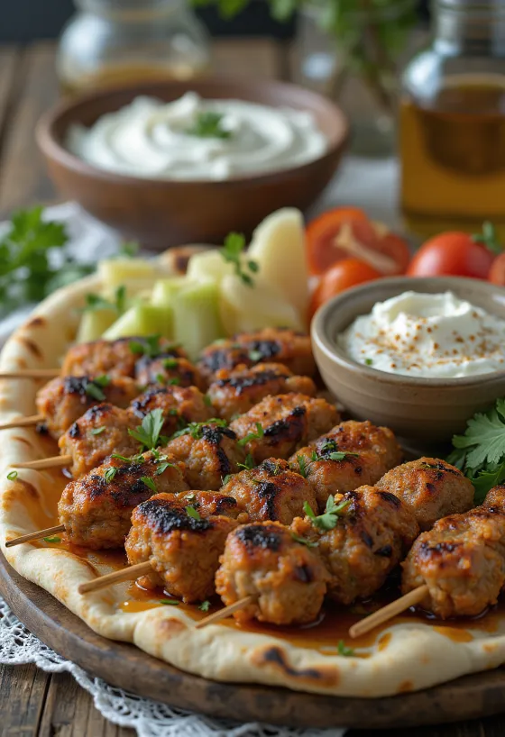 Kafta disajikan dengan pita segar dan salad