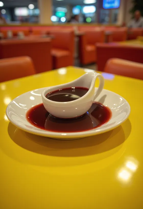 Saus anggur merah jeruk dalam mangkuk, dihiasi dengan rosemary segar dan kulit jeruk.