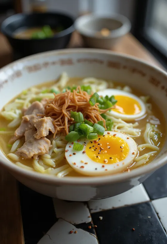 Street Food Ramen disajikan dengan ayam dan sayuran