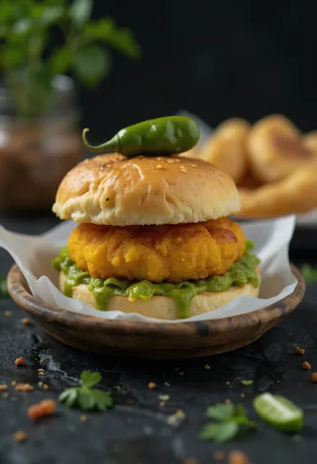 Vada pav isi daging disajikan