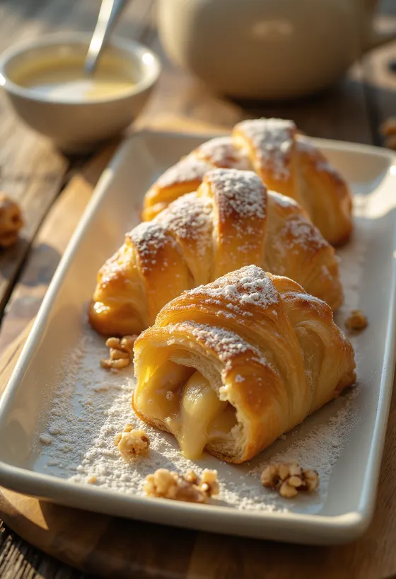 Strudel apel renyah diisi apel segar, ditaburi gula halus