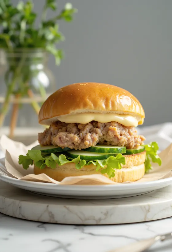 Burger tuna yang baru dibuat dengan caper dan dill