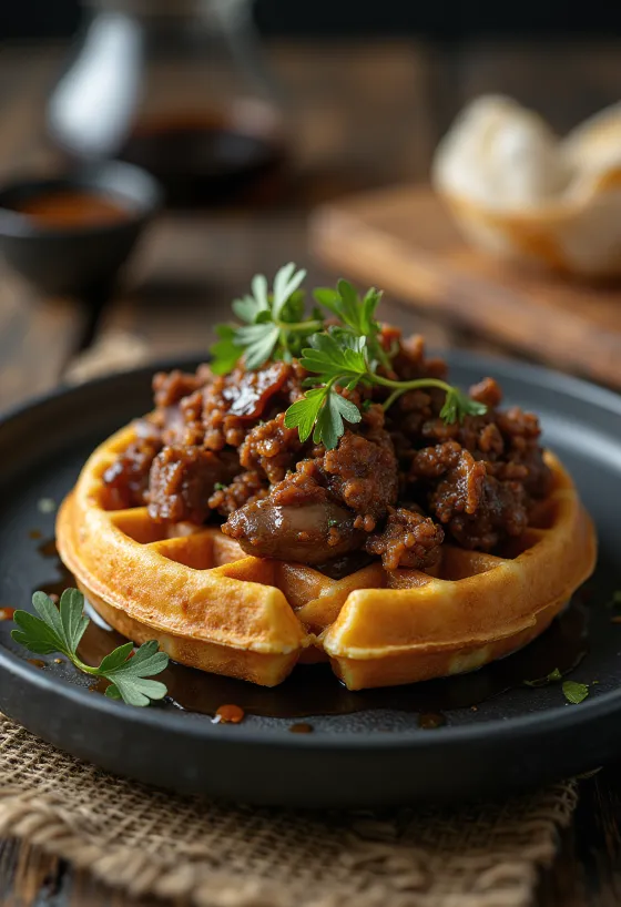 Gofri daging sapi Wagyu disajikan