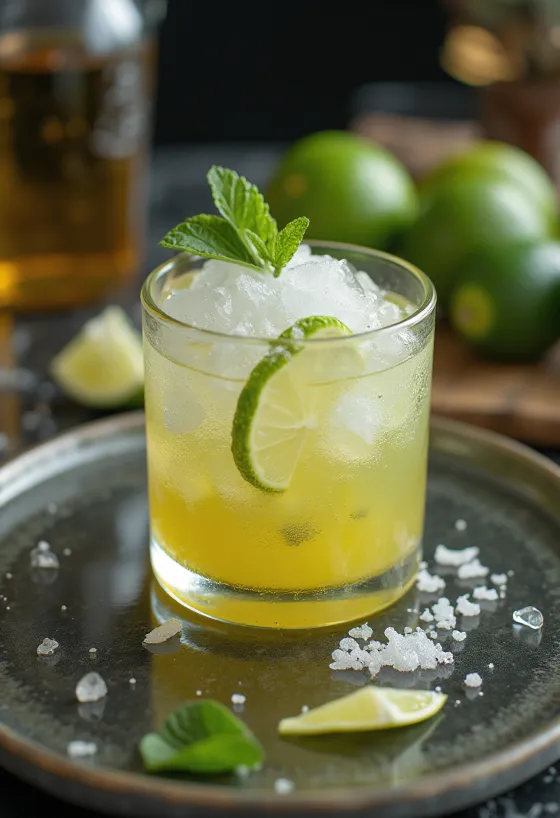 Koktail Caipirinha dengan potongan jeruk nipis dan es serut