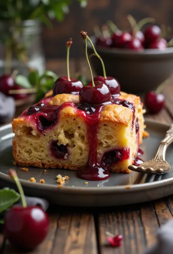 Kue ceri asam kayu manis dengan buah segar