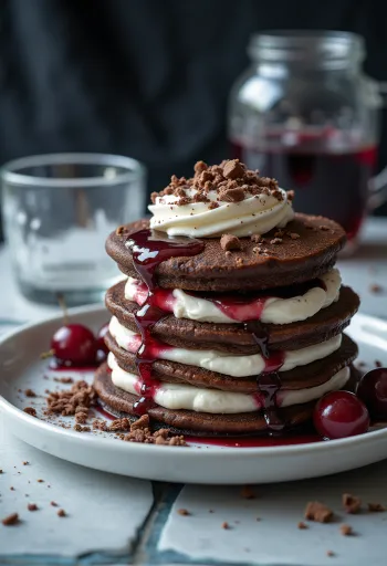 Panekuk Black Forest disajikan di piring