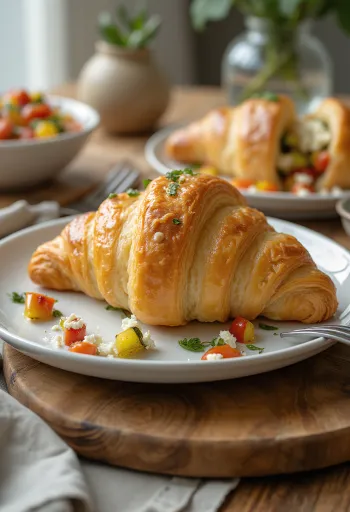 Croissant isi sayuran disajikan