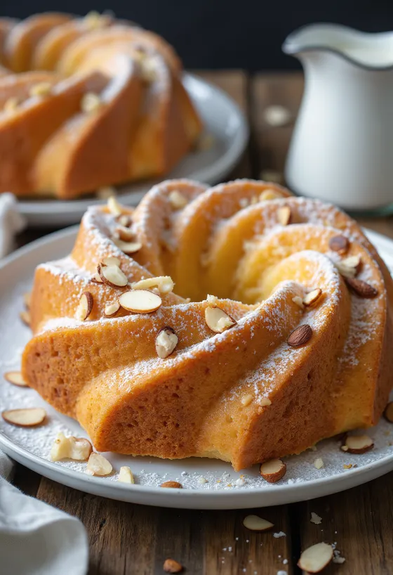 Kue bundt apel almond disajikan