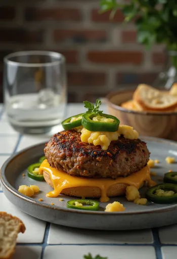 Burger cajun dengan bumbu hitam dan jalapeño