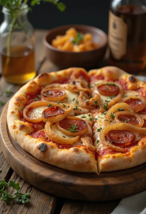 Diavola pizza dengan bawang dan cabai