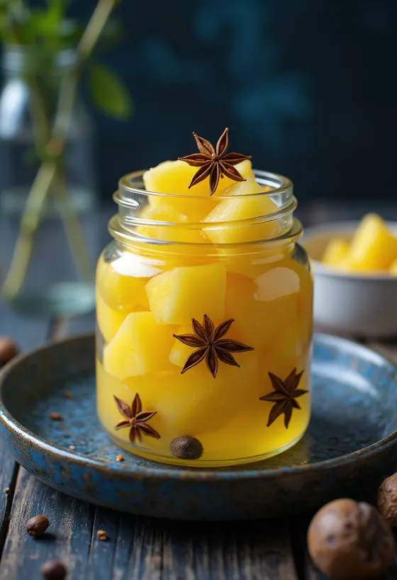 Nanas asam manis disajikan dalam toples