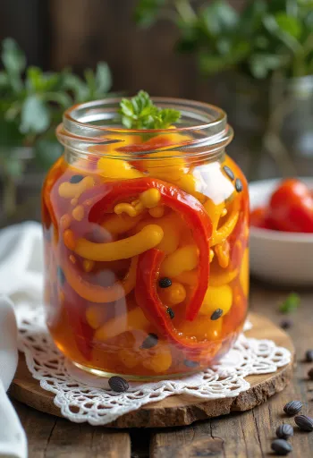 Paprika pimento acar manis-asam disajikan dalam toples