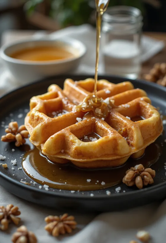 Wafel karamel asin ekstra renyah disajikan