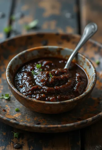 Chutney asam jawa India disajikan di mangkuk kecil