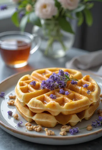 Wafel madu lavender disajikan