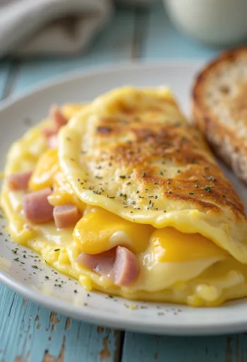 Omelet isi dengan sayuran segar dan keju leleh di dalamnya