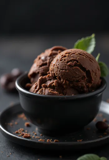 Es Krim Cokelat Kacang Tonka disajikan dengan serutan cokelat