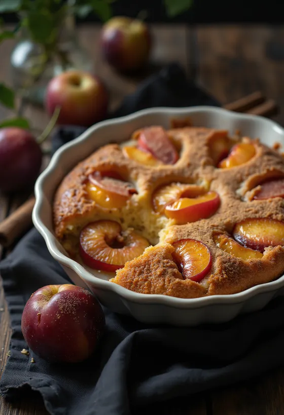 Kue plum kayu manis disajikan dengan gula halus dan kayu manis
