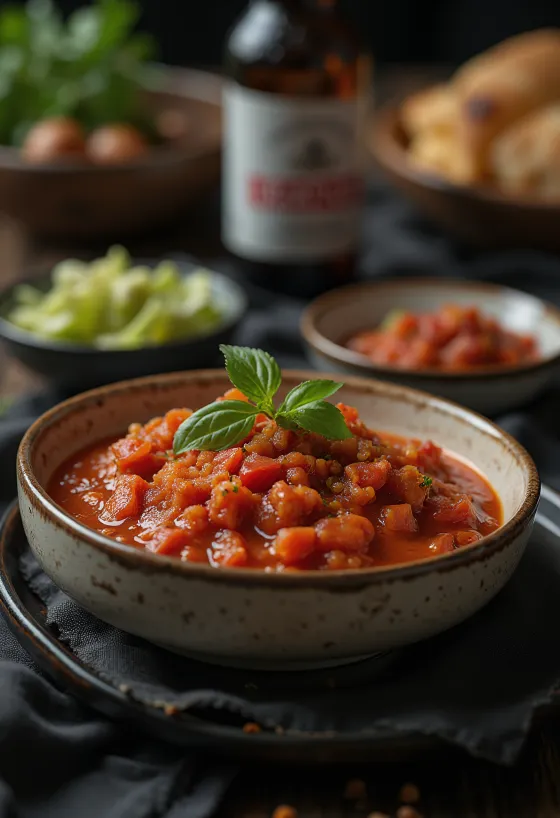 Saus tomat cabai bir disajikan