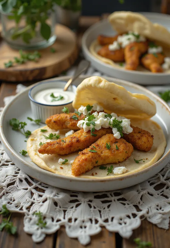 Gyros rempah hijau dengan ayam panggang, sayuran segar, dan saus tzatziki rempah
