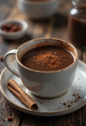Minuman cokelat chili dengan krim kocok dan parutan cokelat sebagai hiasan