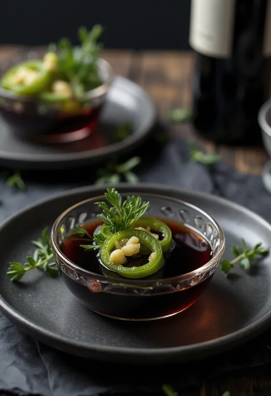 Saus Cuka Balsamik Anggur Merah Jalapeño disajikan
