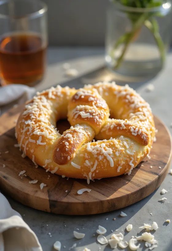 Pretzel kelapa disajikan