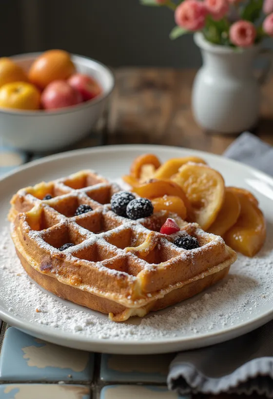 Wafel Liège dengan gula mutiara dan saus cokelat