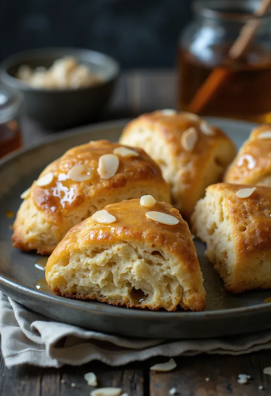 Scone paleo madu almond disajikan di atas piring