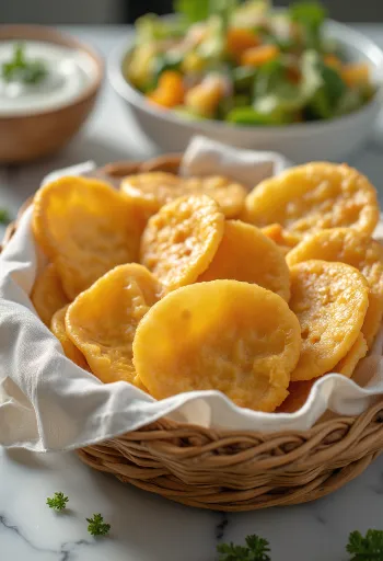 Koin keju renyah yang baru dipanggang, dengan lapisan keju cokelat keemasan.