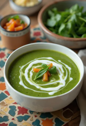 Sup krim sayur bayam disajikan